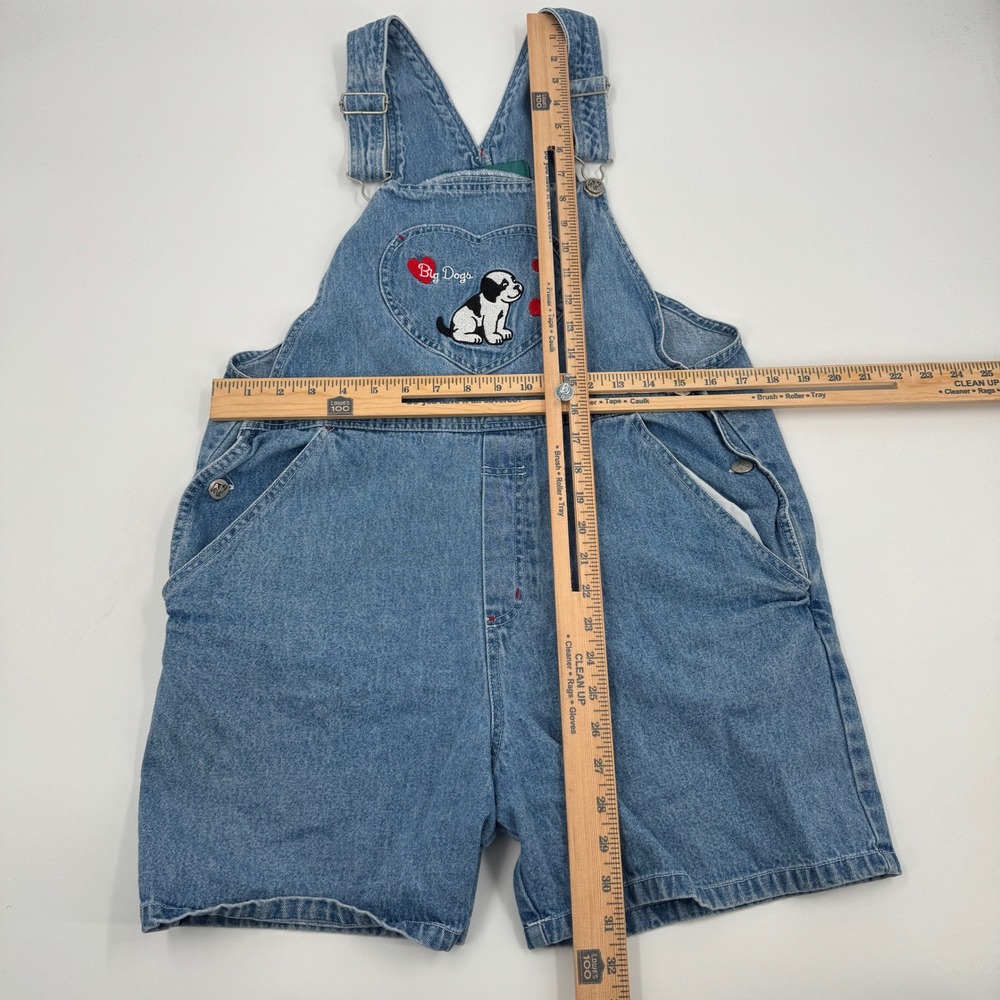 Big Dogs Denim Shortalls Women Medium Blue Heart Puppy Embroidered 90s Vintage - Picture 5 of 9